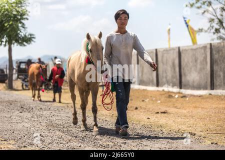 Sumbawa Besar, Indonesien - 16. September 2017: Pferderennen in Sumbawa Besar, Indonesien. Stockfoto