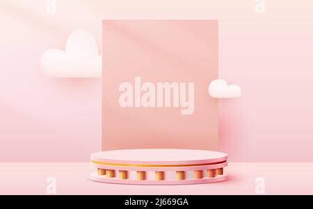 Abstrakter Szenenhintergrund. Zylinder Podium auf rosa Hintergrund. Produktpräsentation, Mock up, zeigen kosmetische Produkt, Podium, Bühne Sockel oder Plattform. Vektorgrafik Stock Vektor