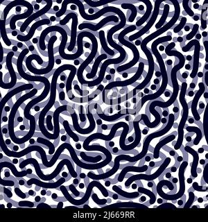 Nahtlose Musterlinien und Punkte monochrom. Vektorgrafik Stock Vektor