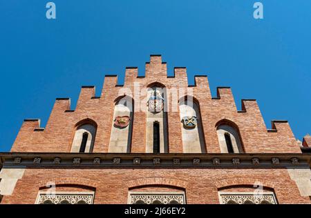 Architektur der Jagiellonen Universität, rotes Ziegelgebäude, Krakau, Polen Stockfoto