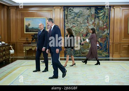 Madrid, Madrid, Spanien. 28. April 2022. Herr Rumen Radev, König von Spanien, nimmt am 28. April 2022 an einem Treffen im Zarzuela-Palast in Madrid Teil (Bildquelle: © Jack Abuin/ZUMA Press Wire) Bildquelle: ZUMA Press, Inc./Alamy Live News Stockfoto