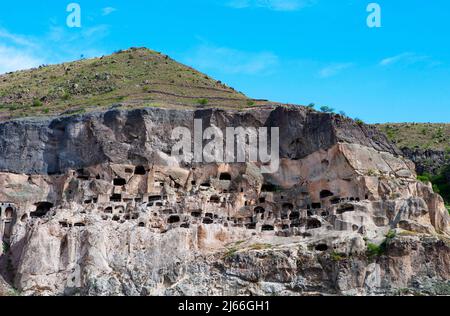 Hoehlenstadt Wardsia, Hoehlenwohnungen, UNESCO Welterbe, Achalkalaki, Region Samzche-Dschawachetien. Georgien Stockfoto