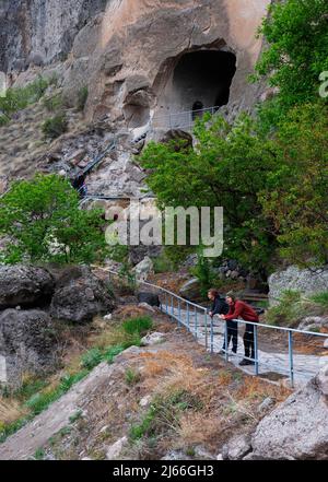 Hoehlenstadt Wardsia, Hoehlenwohnungen, UNESCO Welterbe, Achalkalaki, Region Samzche-Dschawachetien. Georgien Stockfoto