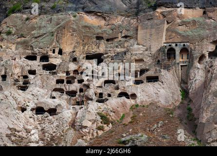 Hoehlenstadt Wardsia, Hoehlenwohnungen, UNESCO Welterbe, Achalkalaki, Samzche-Dschawachetien. Georgien Stockfoto