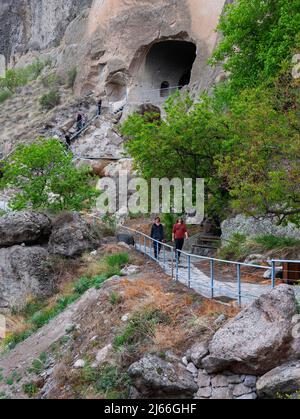 Hoehlenstadt Wardsia, Hoehlenwohnungen, UNESCO Welterbe, Achalkalaki, Region Samzche-Dschawachetien. Georgien Stockfoto