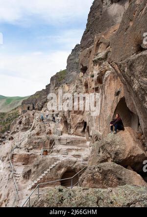 Hoehlenstadt Wardsia, Hoehlenwohnungen, UNESCO Welterbe, Achalkalaki, Region Samzche-Dschawachetien. Georgien Stockfoto