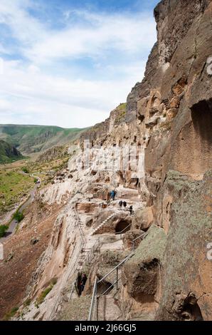 Hoehlenstadt Wardsia, Hoehlenwohnungen, UNESCO Welterbe, Achalkalaki, Region Samzche-Dschawachetien. Georgien Stockfoto