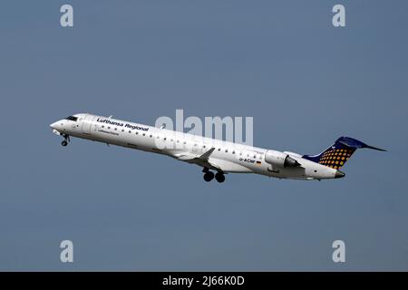 Flugzeug Lufthansa CityLine, Bombardier CRJ-900, D-ACNF, Zürich Kloten, Schweiz Stockfoto