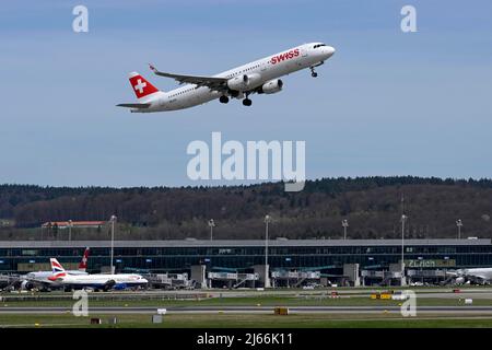 Flugzeug Swiss, Airbus A321-200, HB-ION, Zürich Kloten, Schweiz Stockfoto