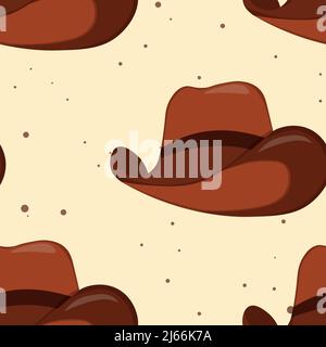 Nahtloses Muster mit Cowboy Hut auf farbigem Hintergrund. Vektor-Zeichnung Illustration für Symbol, Spiel, Verpackung, Stoff, Textil. Wilder Westen, westlich Stock Vektor