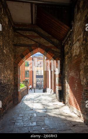 Doppeldeckerbusse im Stadtzentrum von Norwich, Norfolk, England. Stockfoto