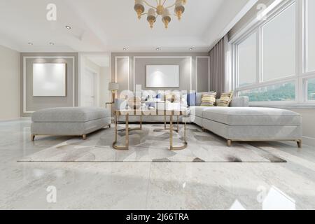 Modernes Wohnzimmer, 3D Rendering. Stockfoto
