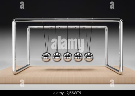 Newtons Wiege - ein Gerät mit schwingenden Kugeln - 3D Rendering Stockfoto