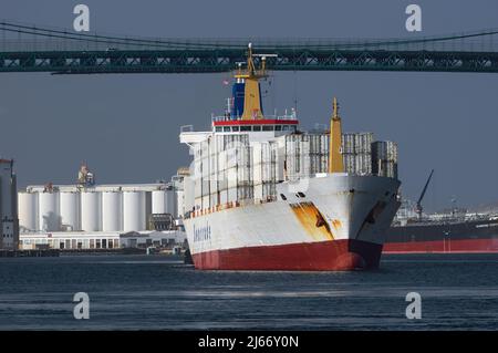 Reefer-Schiff Italia Stream, IMO: 9030137, dargestellt beim Verlassen des Hafens von Los Angeles. Stockfoto