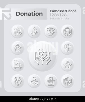 Spende geprägte Symbole gesetzt Stock Vektor