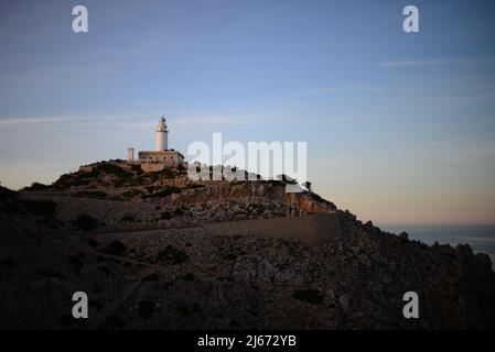 Sonnenuntergang vom Leuchtturm Cap de Formentor, Mallorca, Spanien Stockfoto