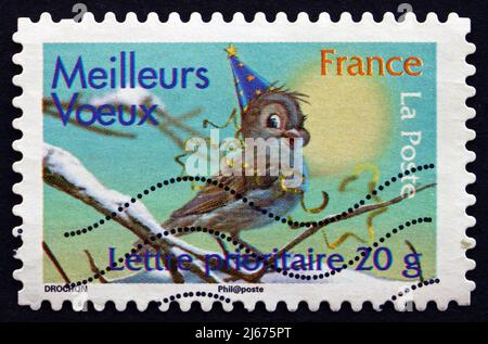 FRANKREICH - UM 2007: Eine in Frankreich gedruckte Briefmarke zeigt die besten Wünsche, Weihnachten, um 2007 Stockfoto