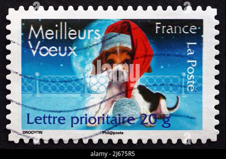 FRANKREICH - UM 2007: Eine in Frankreich gedruckte Briefmarke zeigt die besten Wünsche, Weihnachten, um 2007 Stockfoto