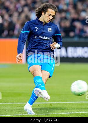 Rotterdam, Niederlande. 28. April 2022. ROTTERDAM, NIEDERLANDE - 28. APRIL: Matteo Guendouzi Olympique Marseille vor dem Spiel der UEFA Europa Conference League zwischen Feyenoord und Olympique Marseille in de Kuip am 28. April 2022 in Rotterdam, Niederlande (Foto von Geert van Erven/Orange Picics) Credit: Orange Pics BV/Alamy Live News Stockfoto