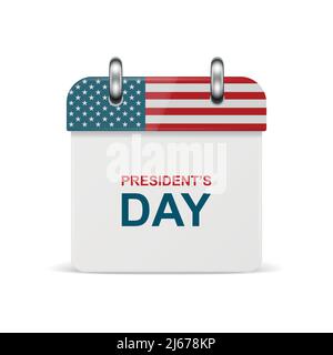 Vector 3D Realistic Presidents Day Paper Classic einfacher minimalistischer Kalender mit US Flag Colors Icon. Design-Vorlage für Presidents Day Card Stock Vektor