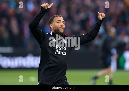Rotterdam, Niederlande. 28. April 2022. ROTTERDAM, NIEDERLANDE - 28. APRIL: Cyriel Dessers of Feyenoord während des UEFA Europa Conference League-Spiels zwischen Feyenoord und Olympique Marseille in de Kuip am 28. April 2022 in Rotterdam, Niederlande (Foto von Herman Dingler/Orange Picics) Credit: Orange Pics BV/Alamy Live News Stockfoto
