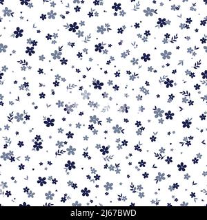 Florales Nahtloses Muster mit niedlichen kleinen blauen Blüten auf Weiß. Blümchendruck für Stoff, Textil, Babykleidung, Bettwäsche Stock Vektor
