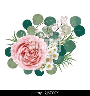 Illustration schöne Hochzeitsblumen, Eukalyptus, Rose, Grün. Stock Vektor