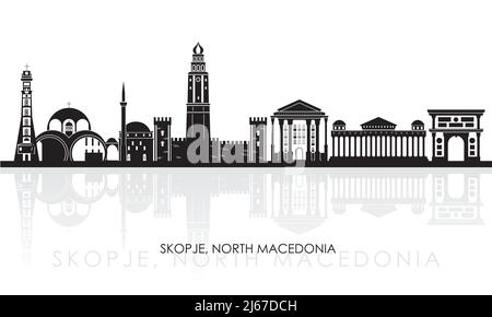 Silhouette Skyline-Panorama der Stadt Skopje, Nord-Mazedonien - Vektor-Illustration Stock Vektor