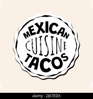 Mexikanisches Fastfood-Tacos-Emblem des Fastfood-Cafés oder -Restaurants. Taco-Logo der mexikanischen Küche. Lateinamerikanische Teller-Logo. Restaurant oder taqueria Restaurant Insignia. Vektorgrafik eps Stock Vektor