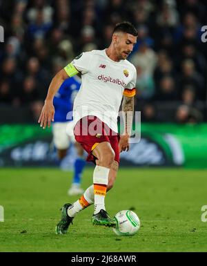 Lorenzo Pellegrini von Roma während des Halbfinales der UEFA Europa Conference League, dem ersten Beinspiel im King Power Stadium, Leicester. Bilddatum: Donnerstag, 28. April 2022. Stockfoto