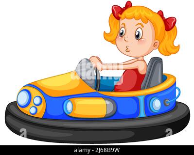 Ein Mädchen Reiten Stoßstange Auto Cartoon Illustration Stock Vektor