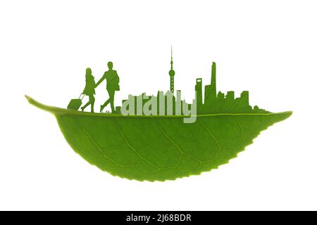 Junge Paare grüne kreative Reise Stockfoto