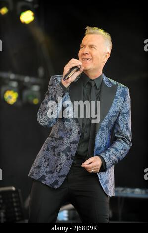 Martin Fry, der Sänger der 80s Band ABC, tritt beim Flashback Festival in Temple Newsom auf. (Foto von Robin Burns / SOPA Images/Sipa USA) Stockfoto