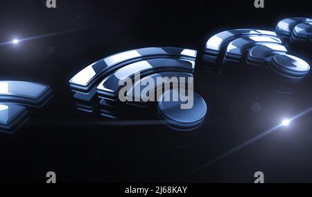 WLAN-Mobilkommunikation und drahtlose Netzwerktechnologie goldenes Metall Glanz Symbol Konzept. Spektakuläre glühende und reflektierende Licht Symbol abstrakt ob Stockfoto