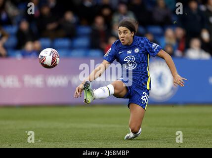 Aktenfoto vom 13-03-2022 von Chelsea Women's Sam Kerr. Mohamed Salah, der Stürmer von Liverpool, wurde zum Fußballer des Jahres der Football Writers' Association gewählt, wobei der Chelsea-Stürmer Sam Kerr den Frauenpreis erhielt. Ausgabedatum: Freitag, 29. April 2022. Stockfoto