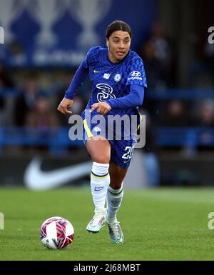 Aktenfoto vom 03-04-2022 von Chelseas Sam Kerr. Mohamed Salah, der Stürmer von Liverpool, wurde zum Fußballer des Jahres der Football Writers' Association gewählt, wobei der Chelsea-Stürmer Sam Kerr den Frauenpreis erhielt. Ausgabedatum: Freitag, 29. April 2022. Stockfoto