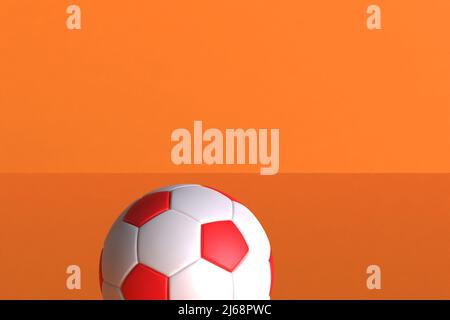 Fußball weiß eine gelbe Kugel auf orangefarbenem Hintergrund 3D Rendering Stockfoto