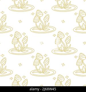 Magisch goldene Pilze nahtloses Muster Stock Vektor