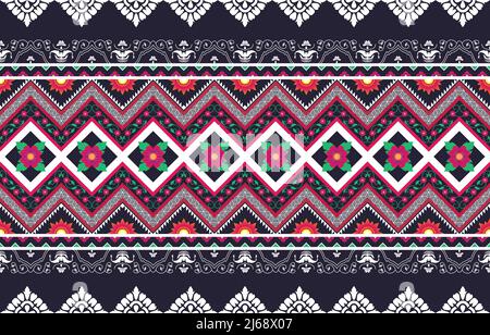 Ikat Tribal-Muster mit nahtlosem Blumenmuster. Ethnische Azteken Stoff Teppich Mandala Ornament einheimischen Boho Chevron Textil. Geometrische orientalische tranditionale Stickereien Stock Vektor