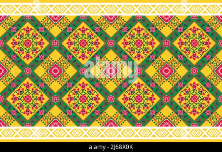 Geometrische orientalische Stickerei im traditionellen Stil. Ikat Tribal-Muster mit nahtlosem Blumenmuster. Ethnische Azteken Stoff Teppich Mandala Ornament einheimischen Boho Chevron Stock Vektor