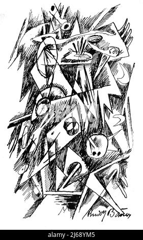 Alte Malerei - Kunst von Rudolf Bauer - ohne Titel (abstrakte Formen) (ca. 1914–15) Stockfoto