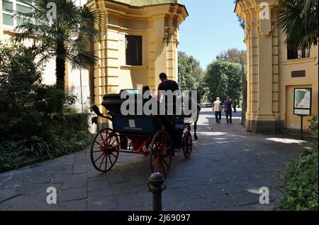 Napoli - Carrozza con turisti a Porta di Mezzo del Real Bosco di Capodimonte Stockfoto