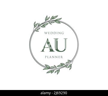 AU Initials Letter Hochzeit Monogram Logos Kollektion, handgezeichnete moderne minimalistische und florale Vorlagen für Einladungskarten, Save the Date, elegant Stock Vektor