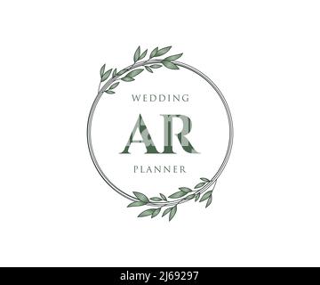 AR Initials Letter Hochzeit Monogram Logos Kollektion, handgezeichnete moderne minimalistische und florale Vorlagen für Einladungskarten, Save the Date, elegant Stock Vektor