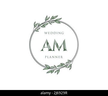 AM Initials Letter Hochzeit Monogram Logos Kollektion, handgezeichnete moderne minimalistische und florale Vorlagen für Einladungskarten, Save the Date, elegant Stock Vektor