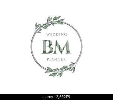 BM Initials Letter Hochzeit Monogram Logos Kollektion, handgezeichnete moderne minimalistische und florale Vorlagen für Einladungskarten, Save the Date, elegant Stock Vektor