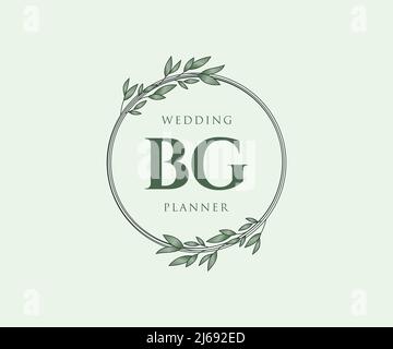 BG Initialen Brief Hochzeit Monogramm Logos Kollektion, handgezeichnete moderne minimalistische und florale Vorlagen für Einladungskarten, Save the Date, elegant Stock Vektor