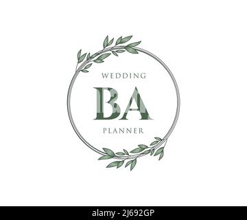 BA Initials Letter Hochzeit Monogram Logos Kollektion, handgezeichnete moderne minimalistische und florale Vorlagen für Einladungskarten, Save the Date, elegant Stock Vektor