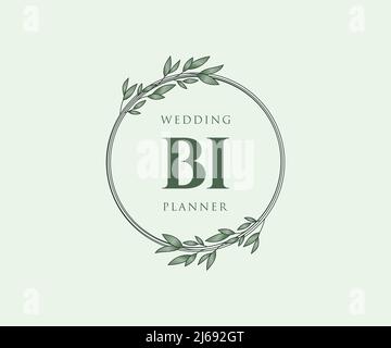 BI Initials Letter Hochzeit Monogram Logos Kollektion, handgezeichnete moderne minimalistische und florale Vorlagen für Einladungskarten, Save the Date, elegant Stock Vektor