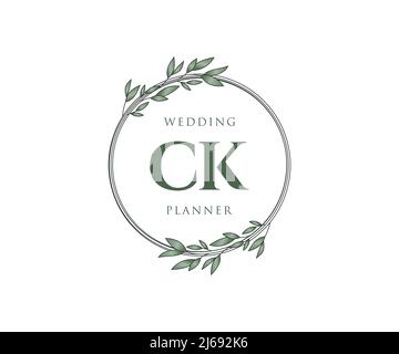 CK Initials Letter Hochzeit Monogram Logos Kollektion, handgezeichnete moderne minimalistische und florale Vorlagen für Einladungskarten, Save the Date, elegant Stock Vektor